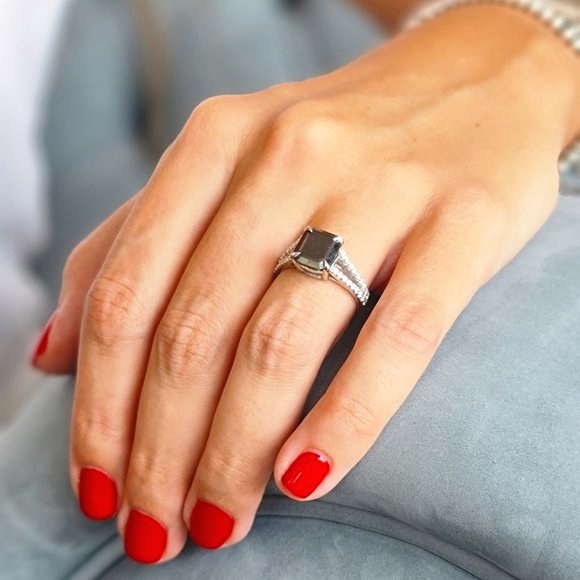 Black Diamond Split Shank Alternative Engagement Ring 14K White Gold 3.76 TCW - Picture 1 of 9